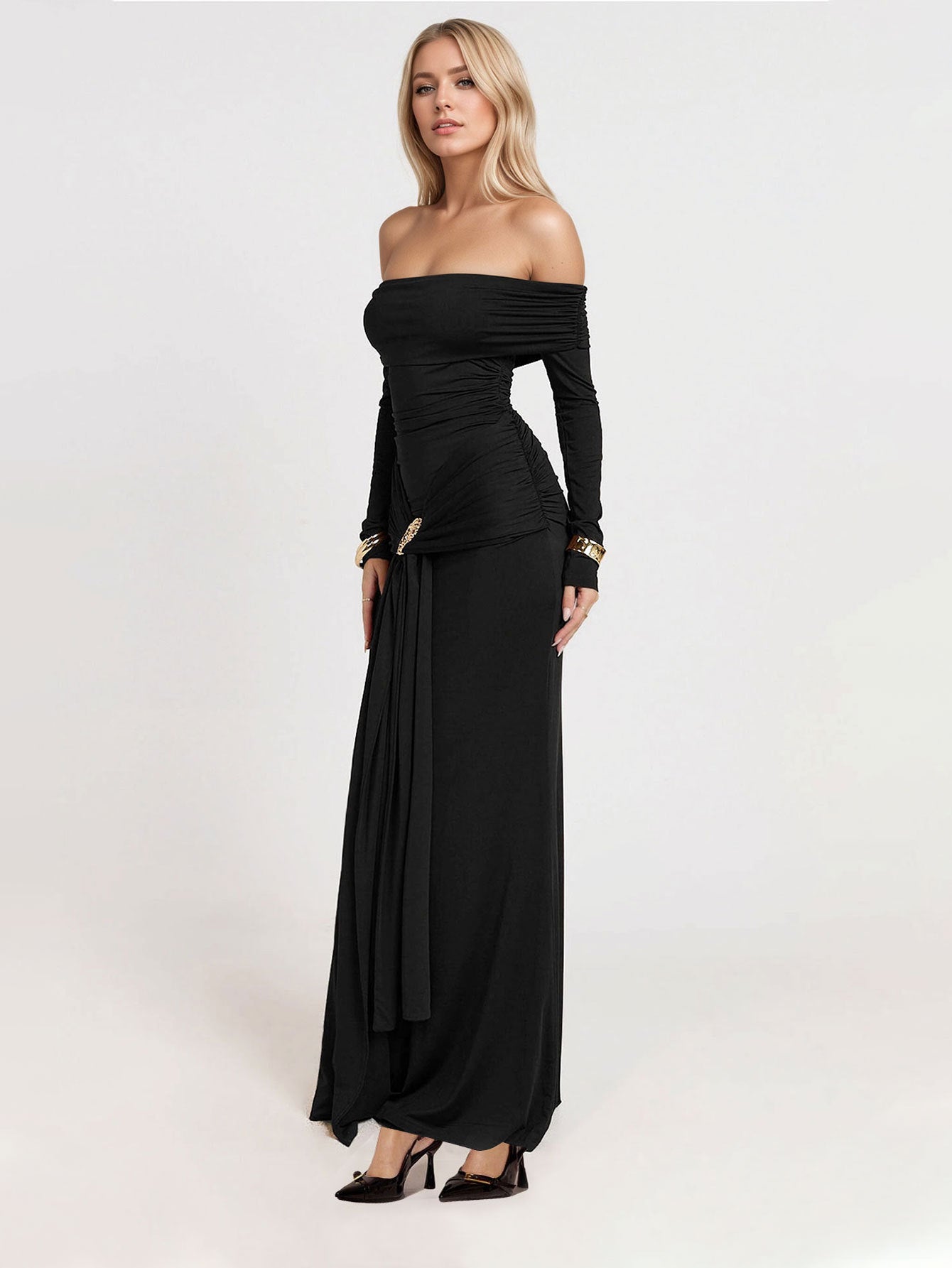 Robe longue noir à Cole bardot
