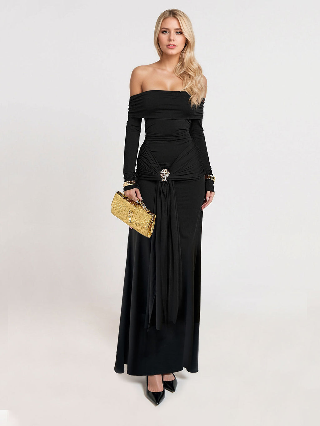 Robe longue noir à Cole bardot
