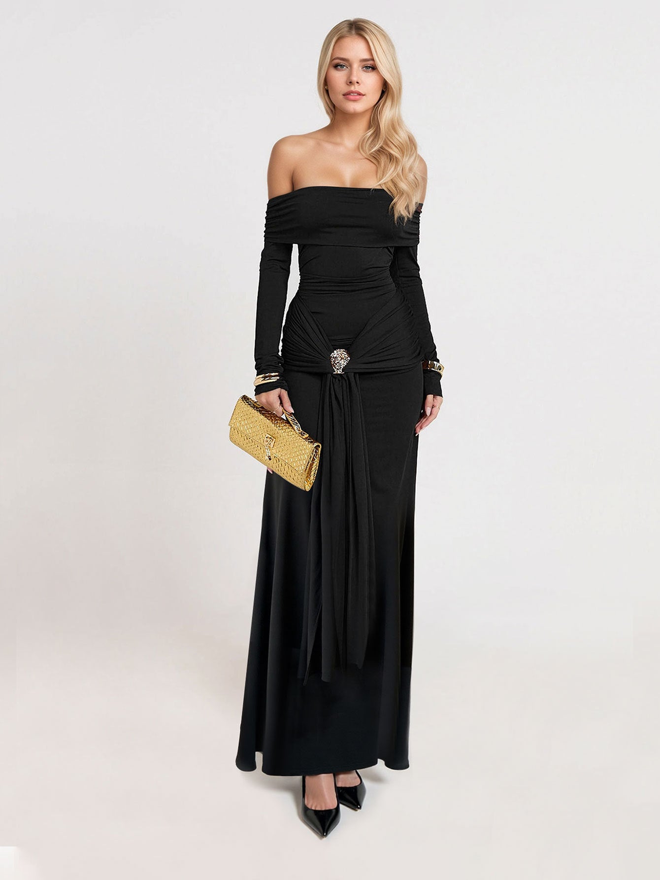 Robe longue noir à Cole bardot